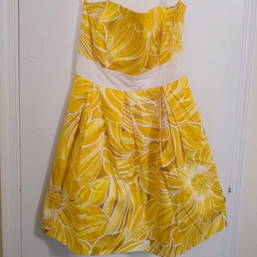Yellow Floral Strapless Dress with Sash